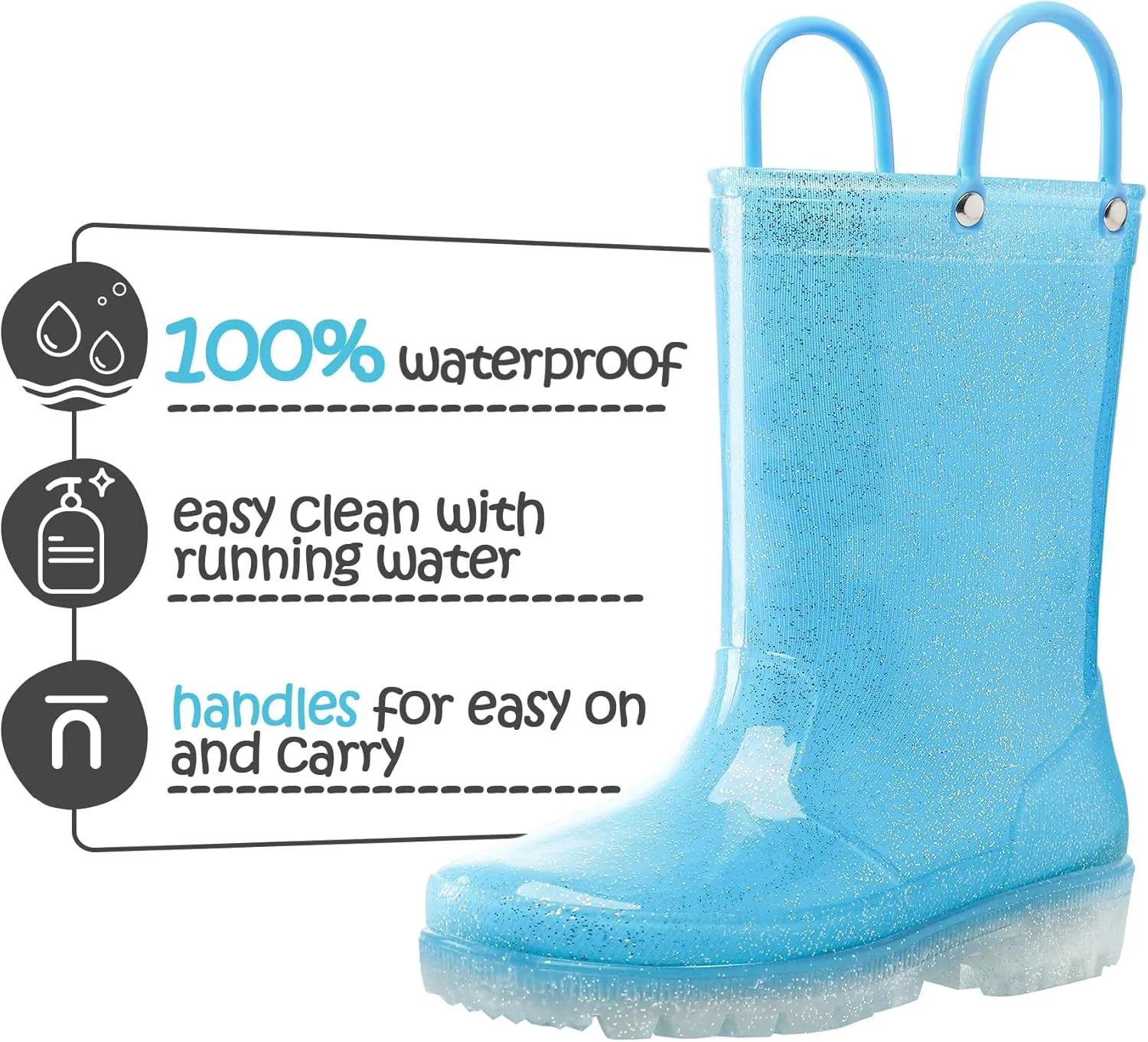 K KomForme Kids Rain Boots, Waterproof Light up Boots with Easy-on Handles