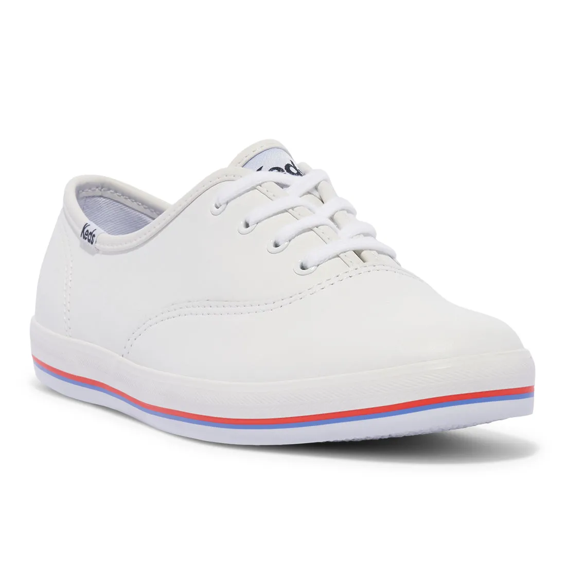 Keds Womens' Champion Leather Bottom Foxing Stripe White/Red/Blue (WH68076)