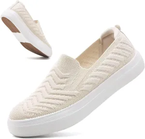 konhill Loafers for Women Slip on Walking Shoes Knit Breathable Tennis Work Comfortable Casual Fashion Sneakers