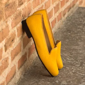 Ladies Rosa Slip On in Mustard Linen Fabric detailed with Trim in Gold colour Grosgrain