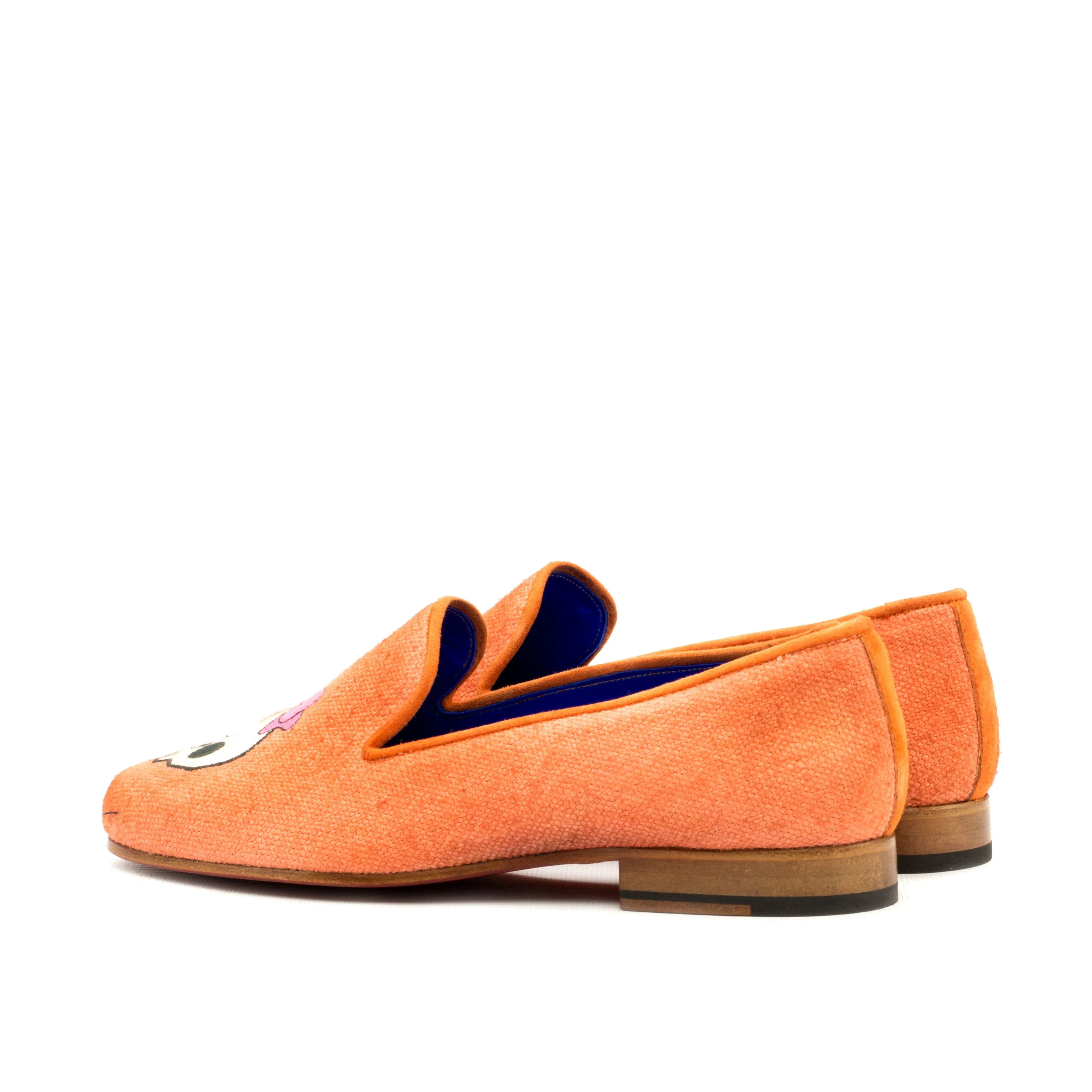 Ladies Vida Fácil Slip On Orange in Linen Fabric detailed with Trim in Orange Kid Suede Calf Leather and Embroidery