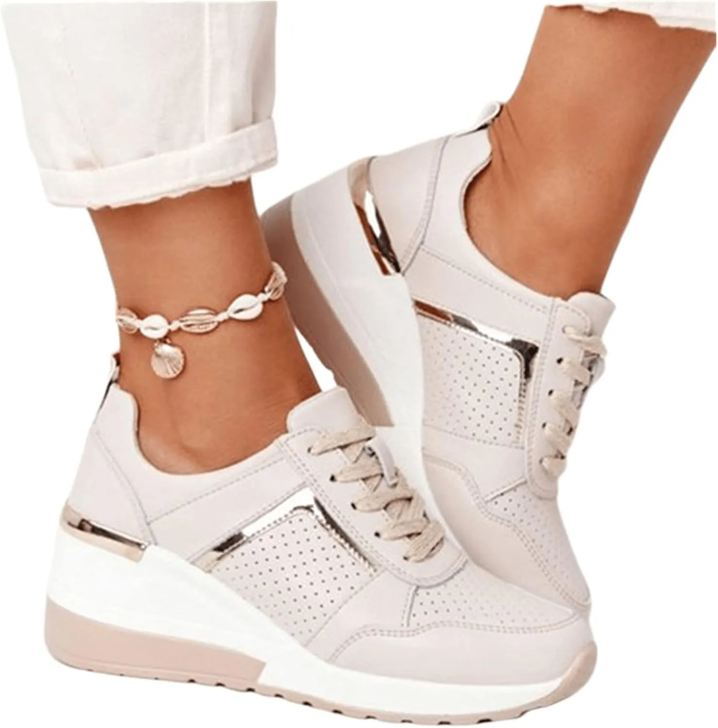 Ladmiple Shoes For Women Slip On Sneakers Breathe Walking Shoes Fashion Comfort Non Slip Platform Running Tennis Shoes