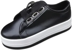 Lausiuoe Shoes For Women Sneakers Trendy Low Top Casual Fashion Leather Comfortable Soft Non-Slip Walking Flat Loafers