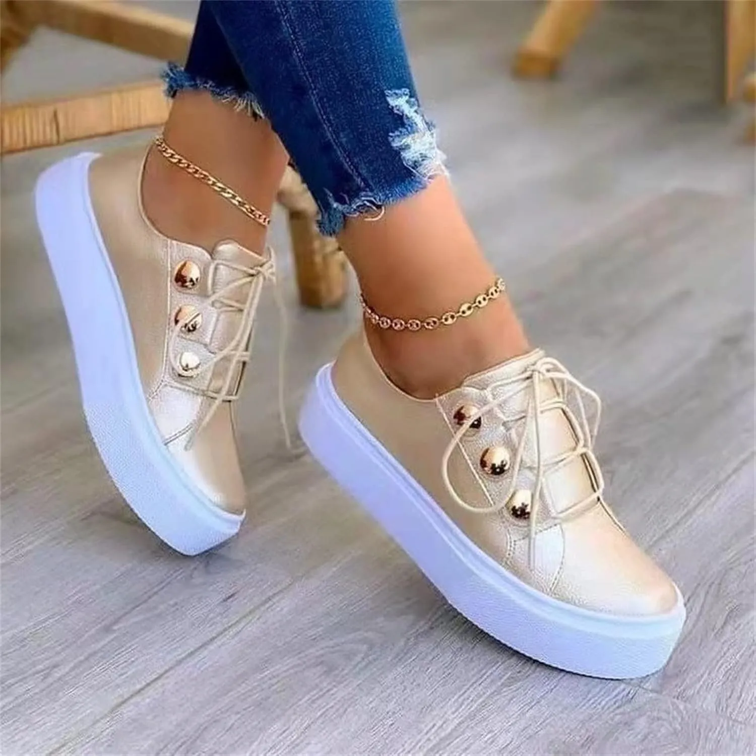 Lausiuoe Women's Fashion Sneakers Slip On Leather Low Top Fashion Comfortable Casual Soft Walking Flat Shoes Loafers
