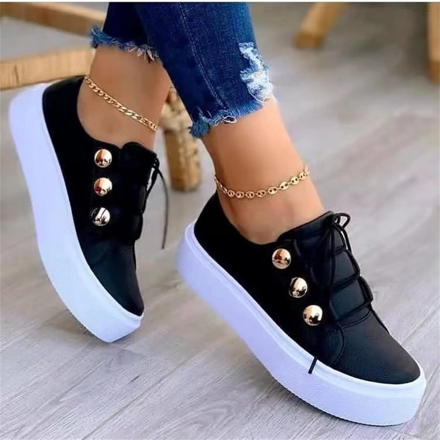 Lausiuoe Women's Fashion Sneakers Slip On Leather Low Top Fashion Comfortable Casual Soft Walking Flat Shoes Loafers