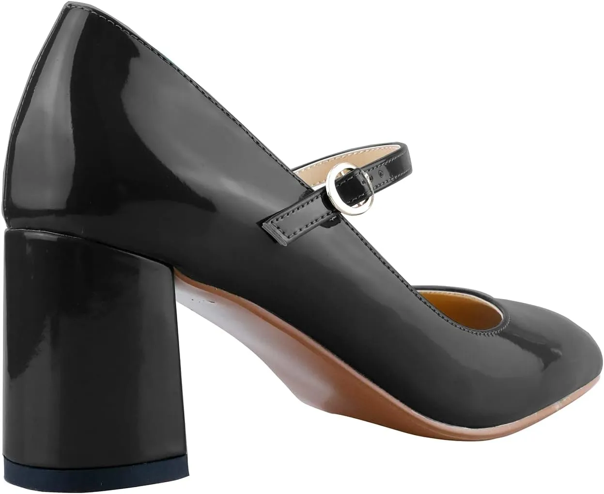 LEMUTISME Women's Elegant Buckle Ankle Strap Leather Square Toe Chunky Comfortable Slip On Middle Block Heel Dress Pumps for Wedding Prom
