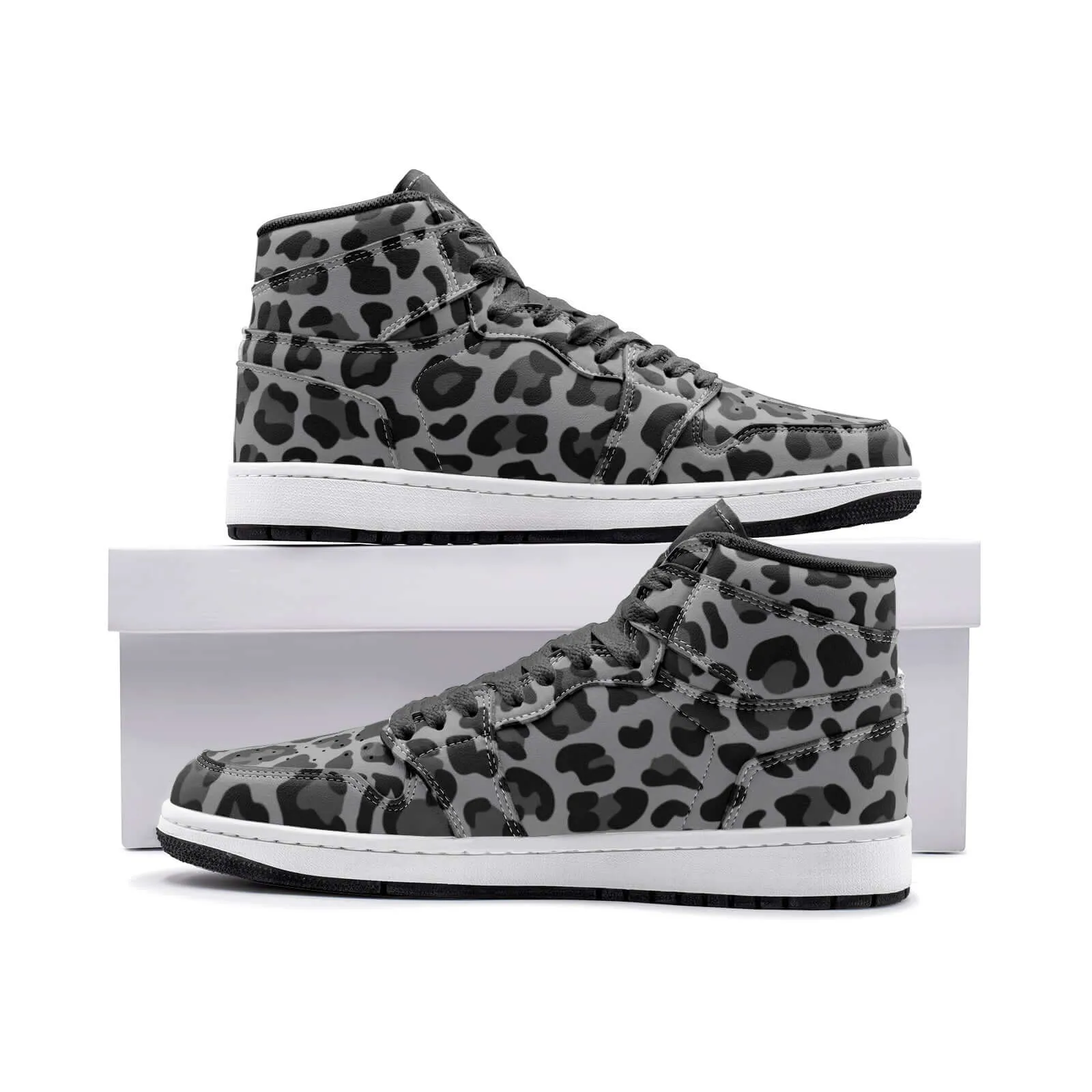 Leopard Sneakers AJ1 Style | High-top | Gray & Black