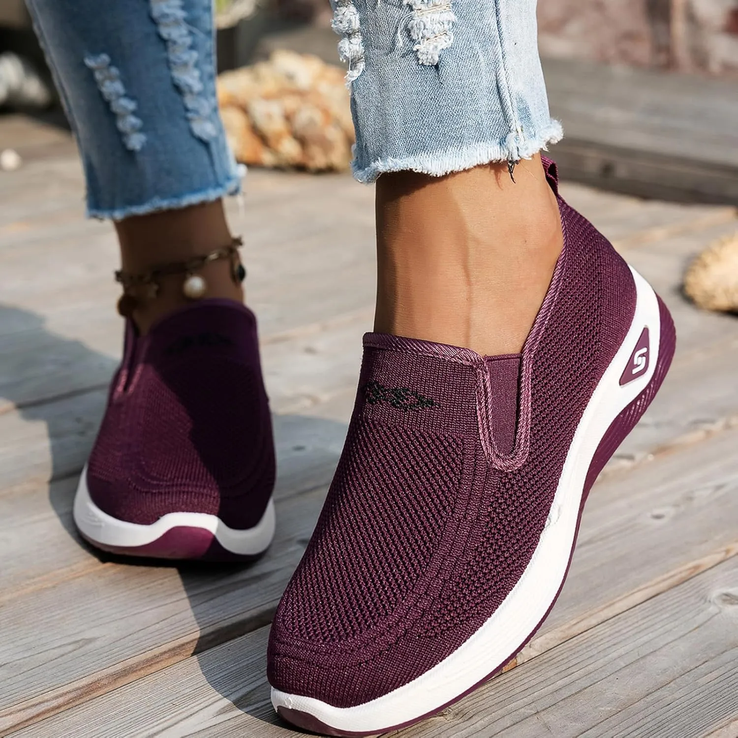 Lightweight Shoes for Women Casual Loafers Womens Slip On Deck Shoe Breathable Comfortable Work Walking Shoes Summer