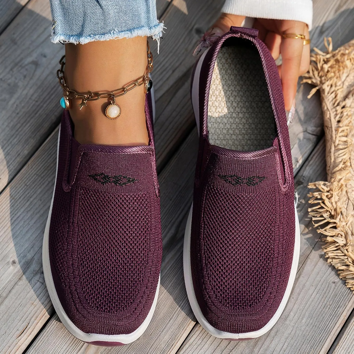 Lightweight Shoes for Women Casual Loafers Womens Slip On Deck Shoe Breathable Comfortable Work Walking Shoes Summer