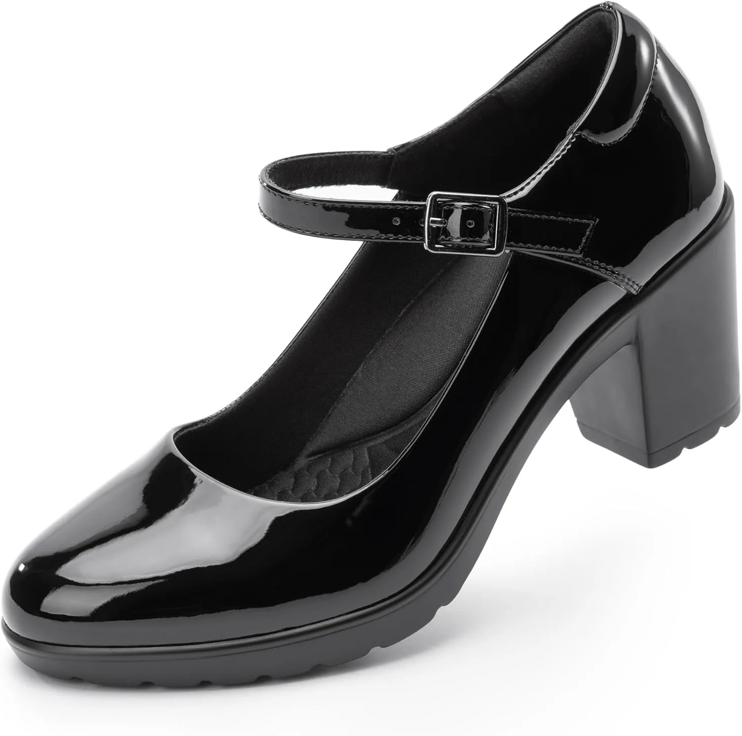 Mary Jane Heels with Arch Support, Closed Round Toe Chunky Pumps for Women, Comfortable Block Heel Dress Shoes