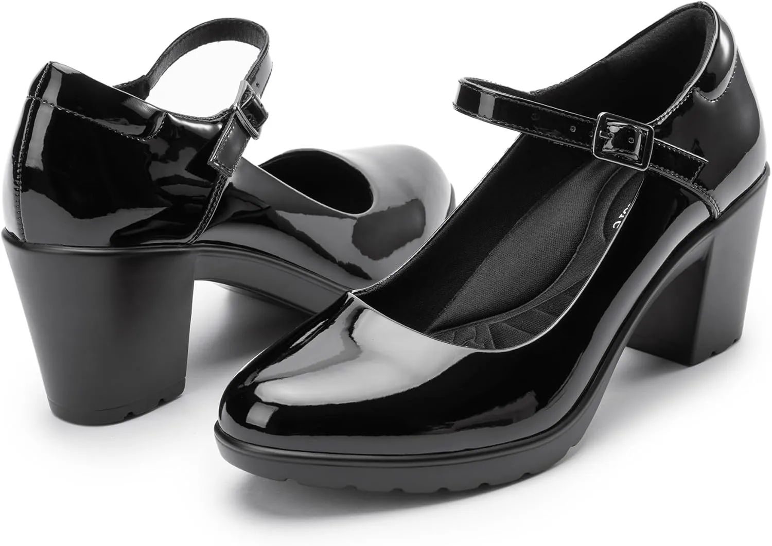 Mary Jane Heels with Arch Support, Closed Round Toe Chunky Pumps for Women, Comfortable Block Heel Dress Shoes