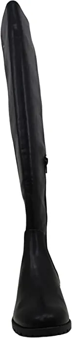 Material Girl Women's Shoes webby Leather Almond Toe Knee, Black SM, Size 6.0