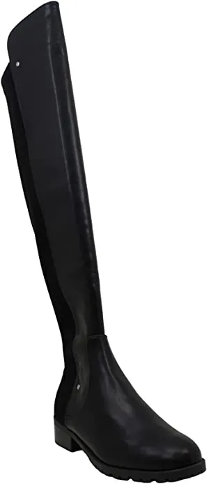 Material Girl Women's Shoes webby Leather Almond Toe Knee, Black SM, Size 6.0
