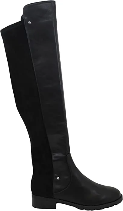 Material Girl Women's Shoes webby Leather Almond Toe Knee, Black SM, Size 6.0
