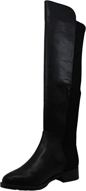 Material Girl Women's Shoes webby Leather Almond Toe Knee, Black SM, Size 6.0