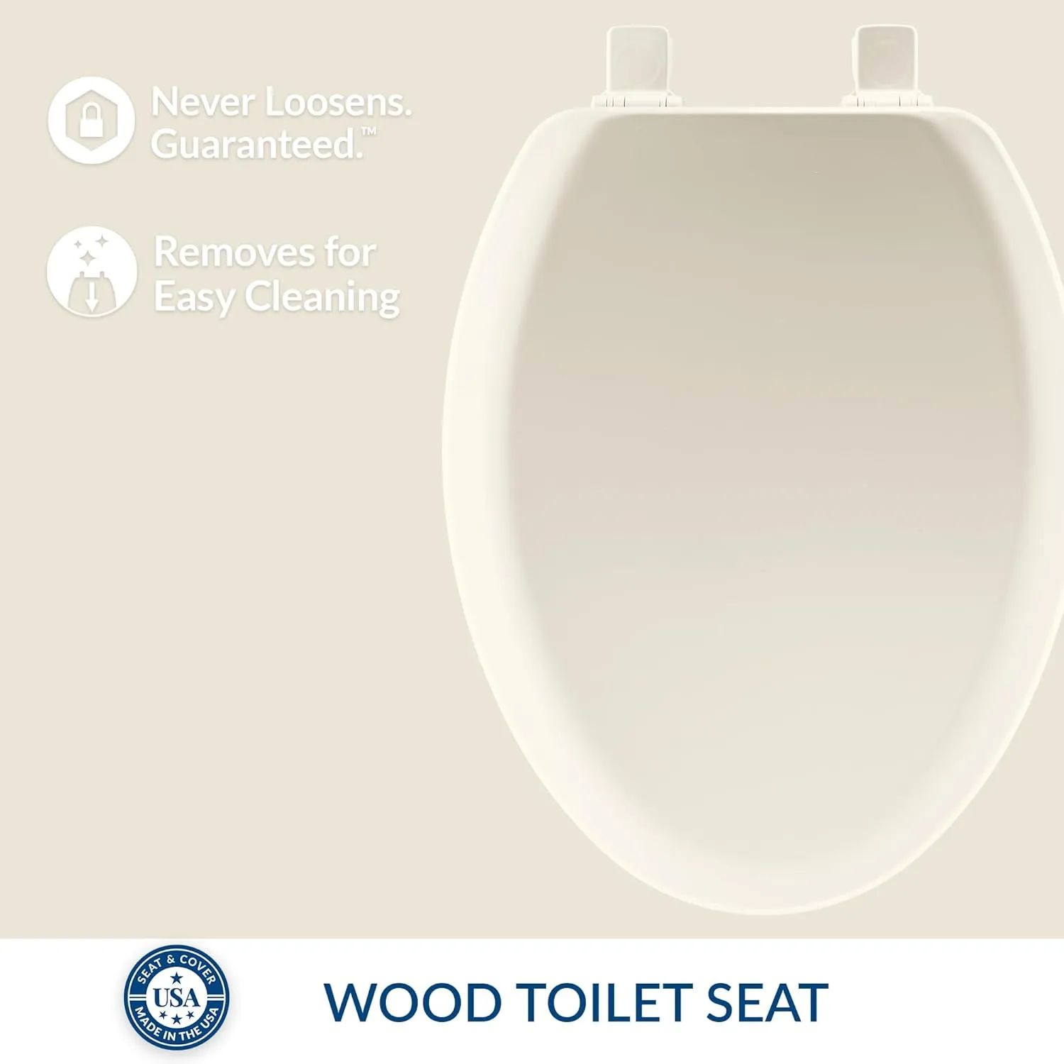 Mayfair Cameron Biscuit Toilet Seat, Non Slip Heavy Duty Wood, Easy Clean, Elongated