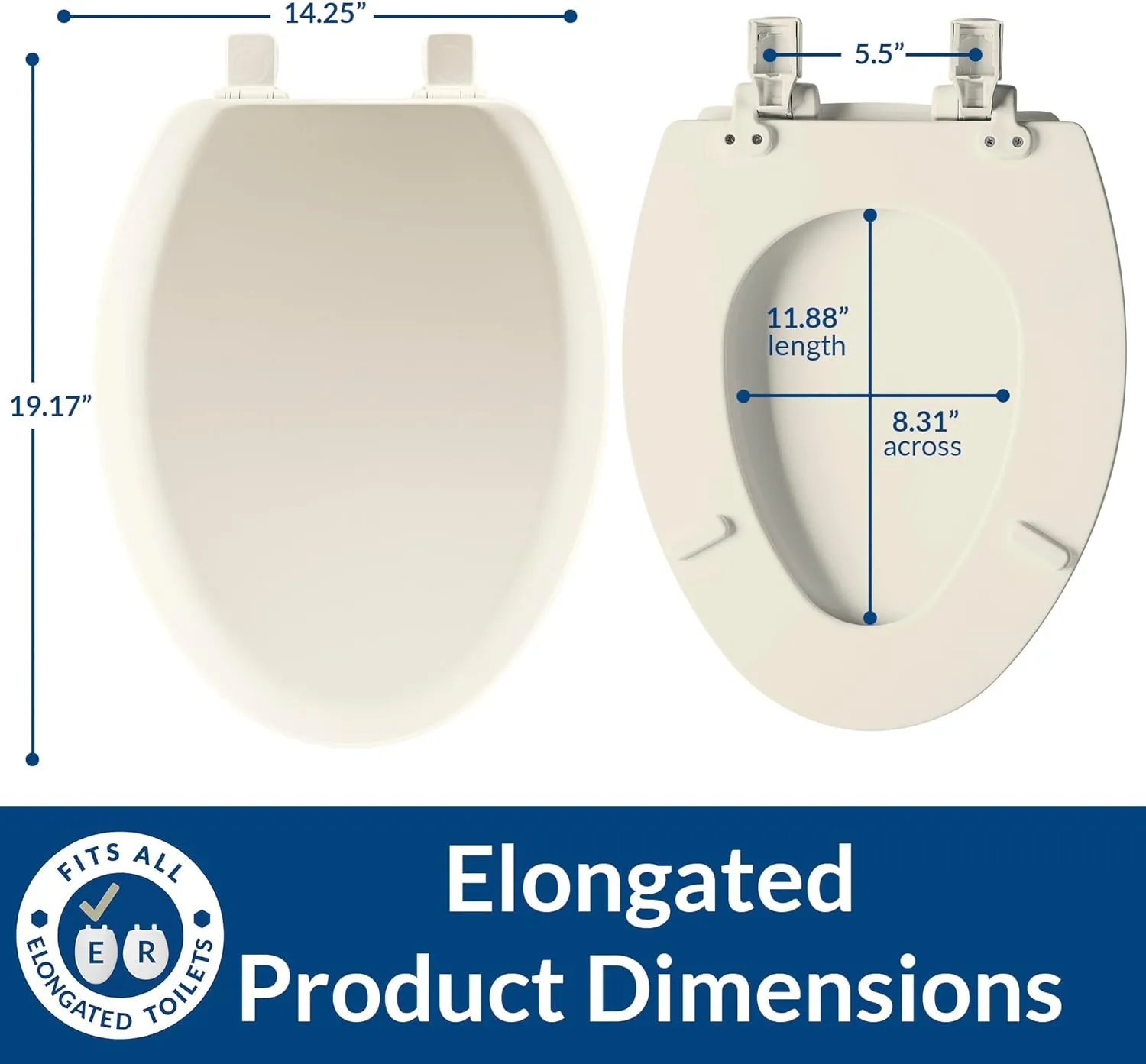 Mayfair Cameron Biscuit Toilet Seat, Non Slip Heavy Duty Wood, Easy Clean, Elongated
