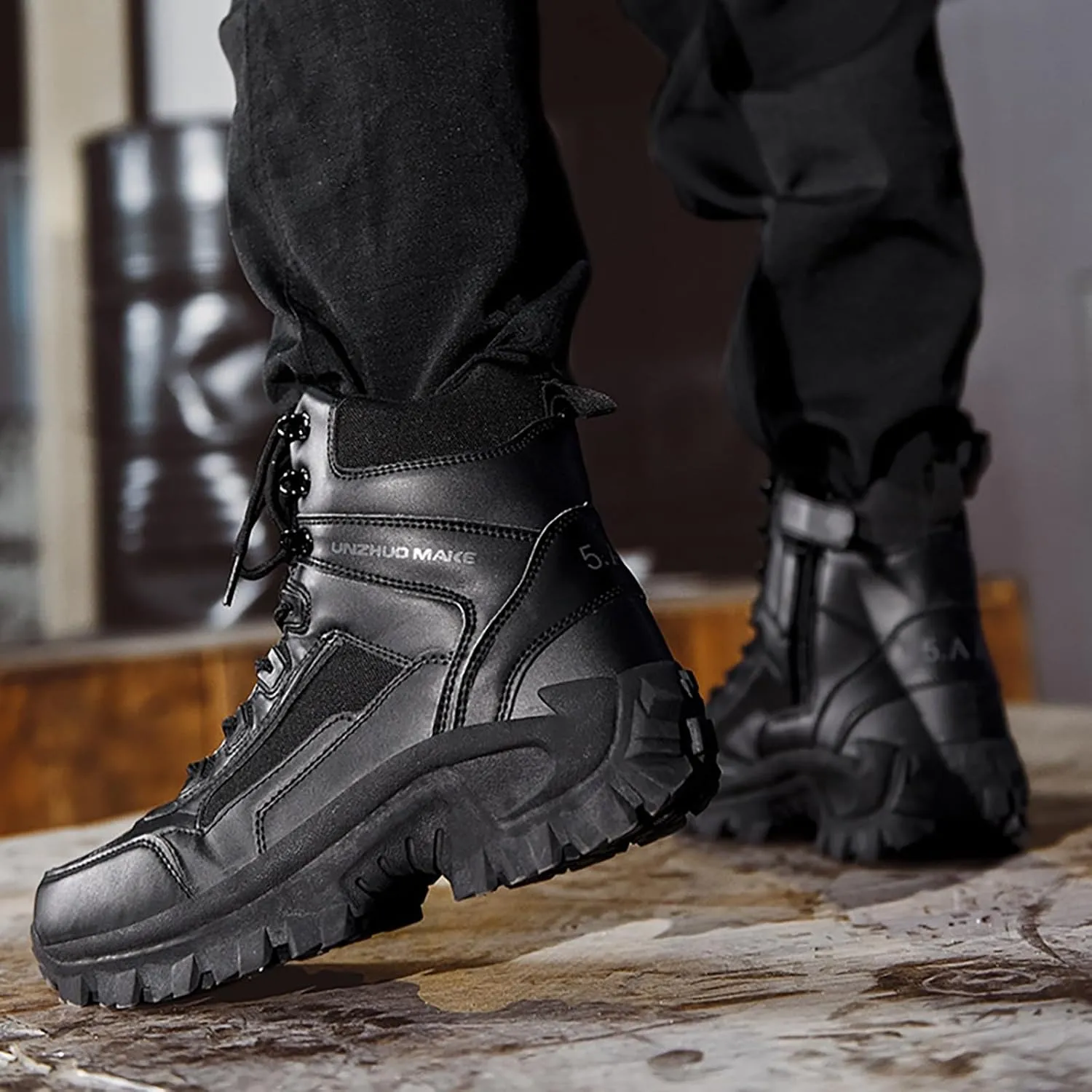 Men Water Proof Hiking and Camping Boots Comfortable and Breathable Side Zipper Non Slip Durable All Weather Boots Men