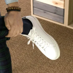 Men's Bespoke White Leather Low-Top Sneakers
