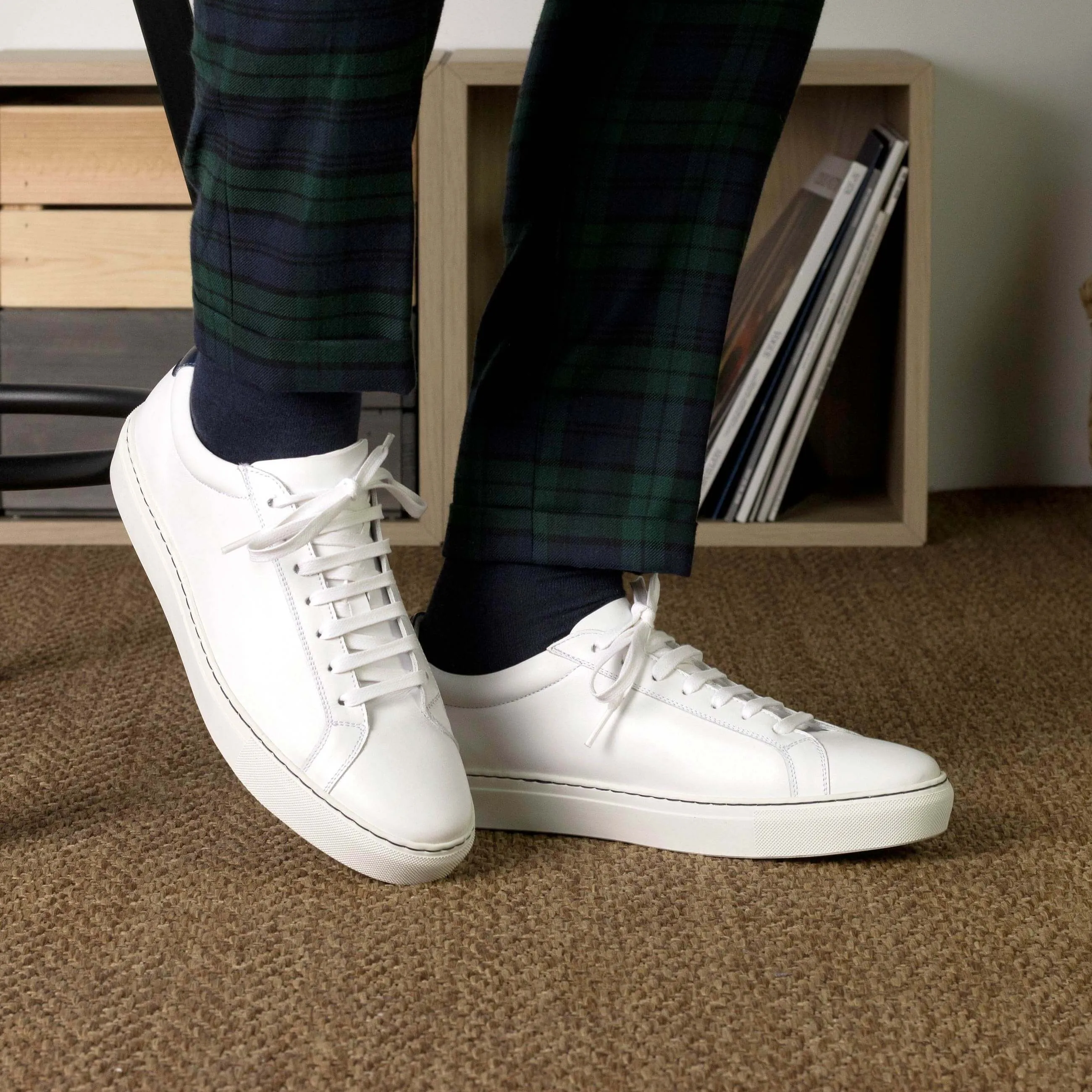 Men's Bespoke White Leather Low-Top Sneakers