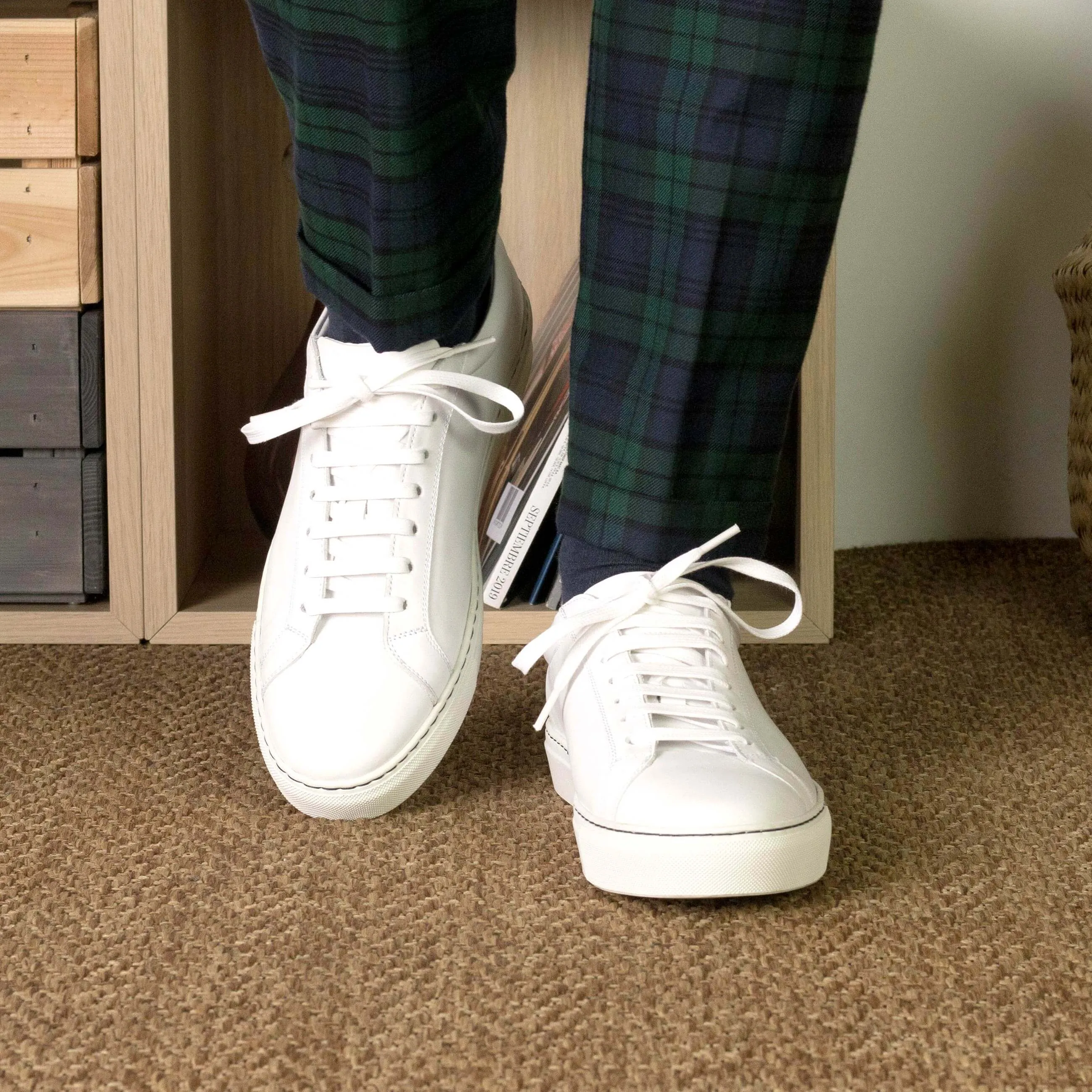Men's Bespoke White Leather Low-Top Sneakers