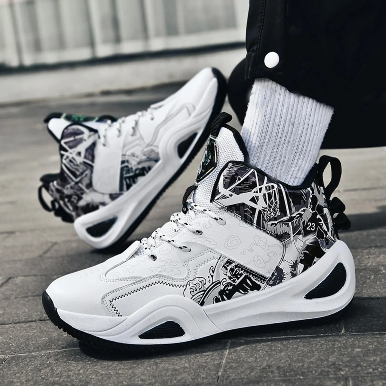 Men's Breathable Mesh Lace Up Basketball Shoes Fashion Non-Slip High-Top Sneakers Casual Gym Sports Tennis Jogging Running Walking Shoes