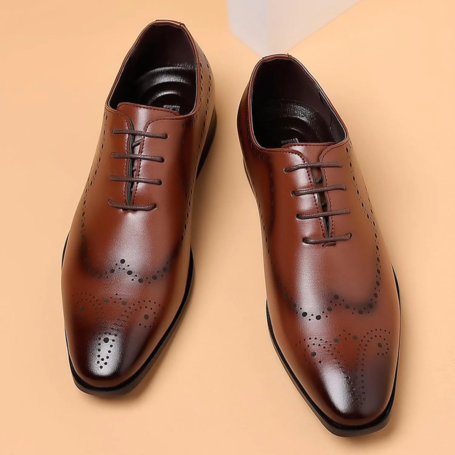 Mens Brown Dress Shoes Leather Formal Business Oxford Derby Shoe Brogue Wingtip Retro Footwear for Men