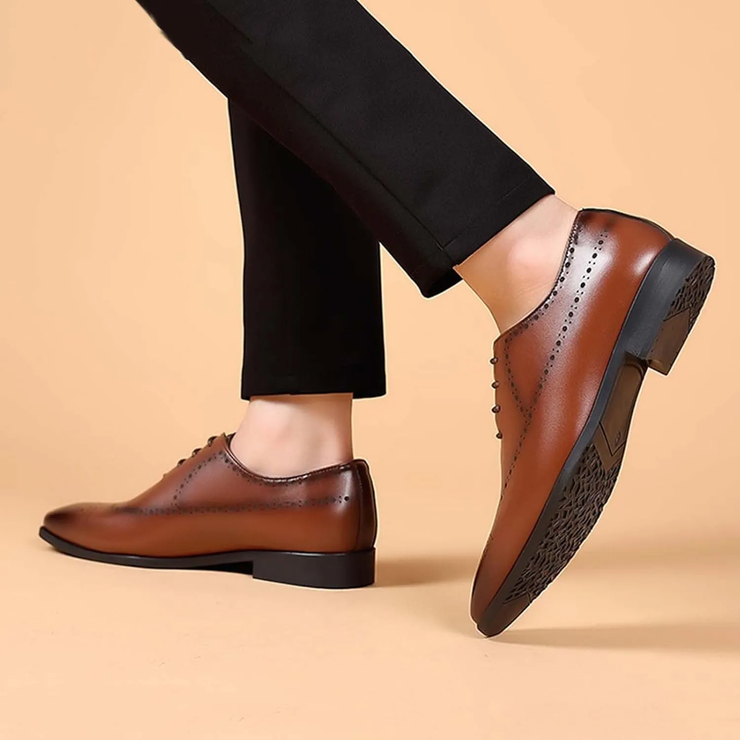 Mens Brown Dress Shoes Leather Formal Business Oxford Derby Shoe Brogue Wingtip Retro Footwear for Men