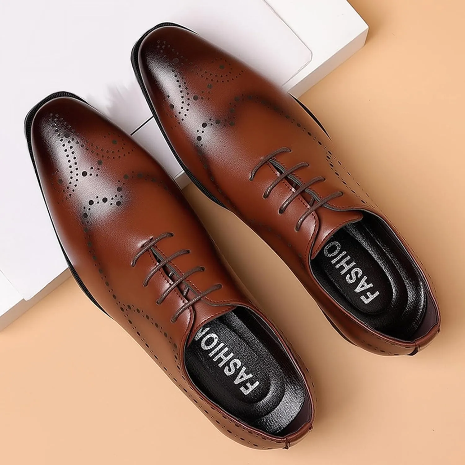 Mens Brown Dress Shoes Leather Formal Business Oxford Derby Shoe Brogue Wingtip Retro Footwear for Men