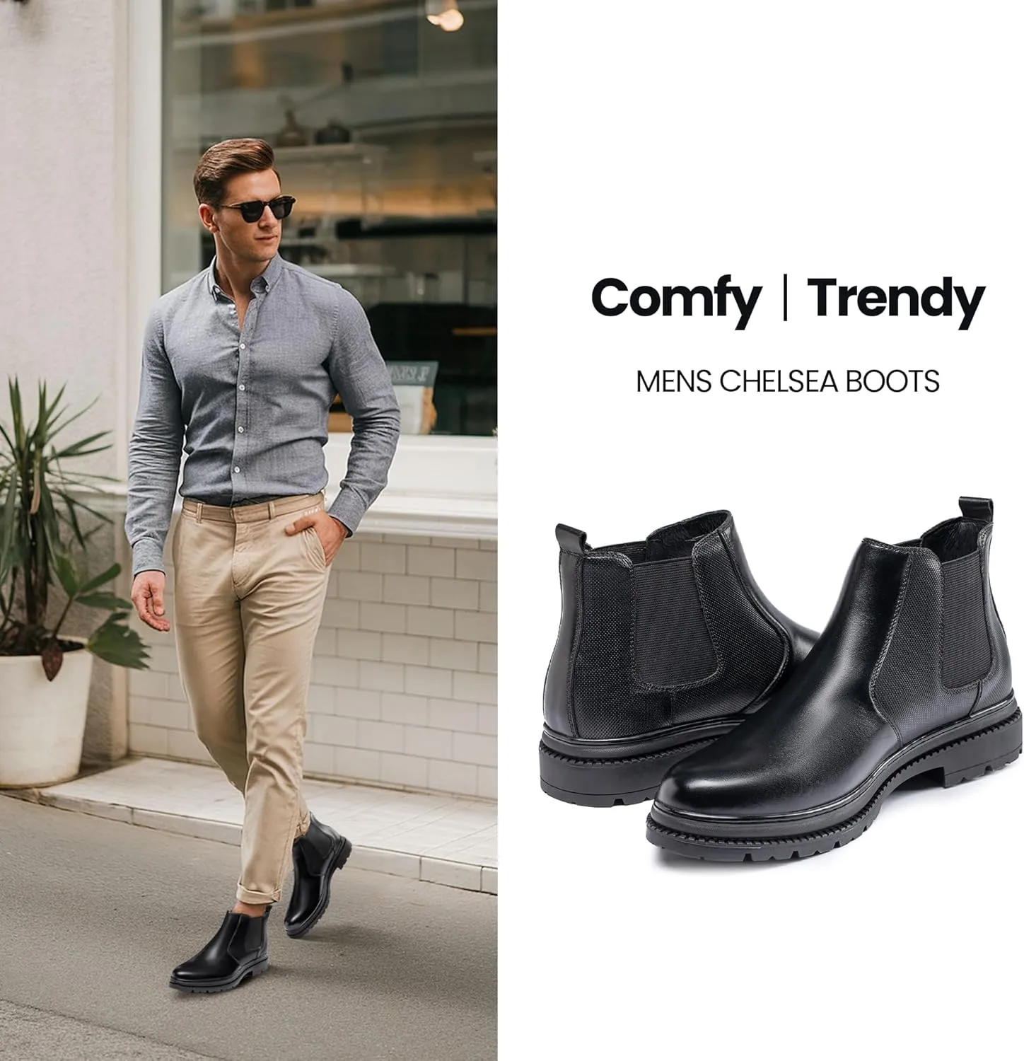 Mens Chelsea Dress Boots Classic Stylish Casual Leather Slip On Ankle Boot for Men
