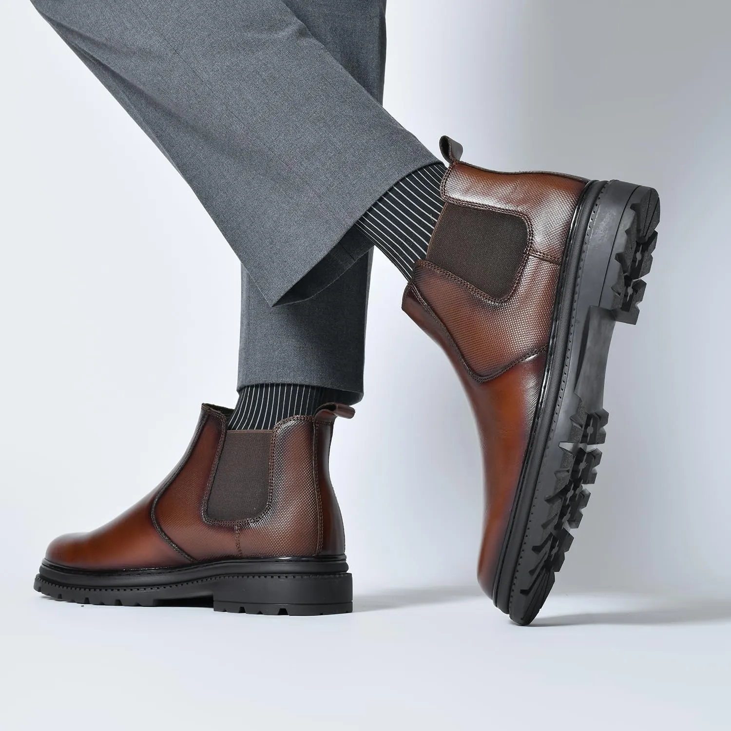 Mens Chelsea Dress Boots Classic Stylish Casual Leather Slip On Ankle Boot for Men