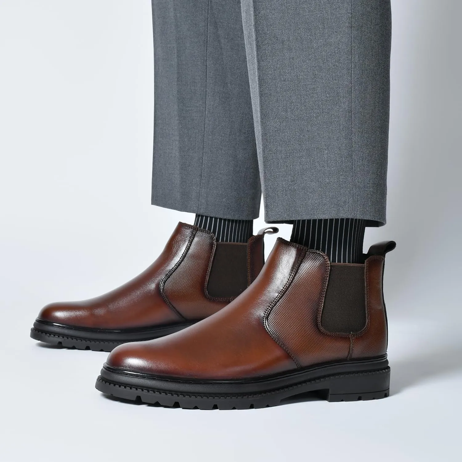 Mens Chelsea Dress Boots Classic Stylish Casual Leather Slip On Ankle Boot for Men
