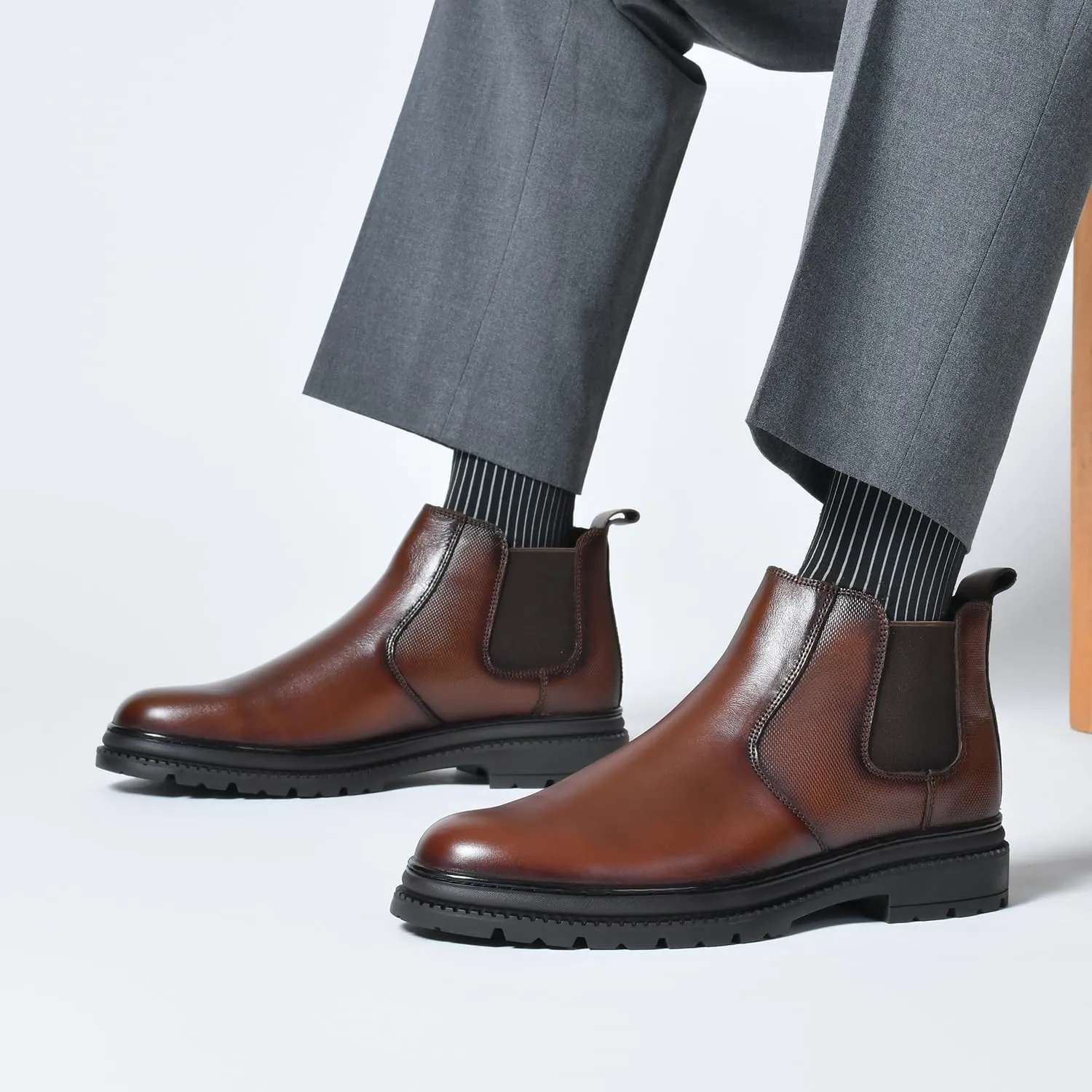 Mens Chelsea Dress Boots Classic Stylish Casual Leather Slip On Ankle Boot for Men