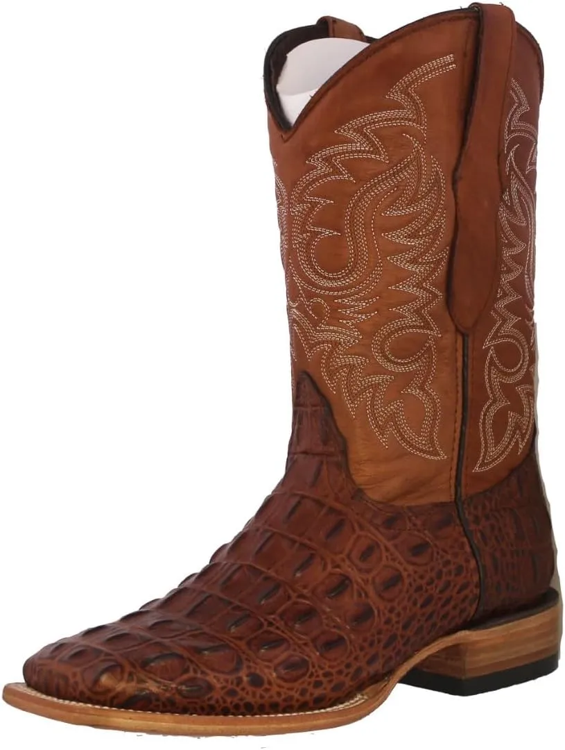 Mens Cognac Western Leather Cowboy Boot Crocodile Back Print Square 11.5 E US