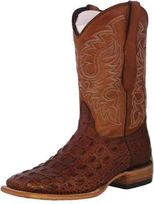 Mens Cognac Western Leather Cowboy Boot Crocodile Back Print Square 11.5 E US