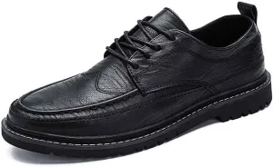 Men's Comfortable Casual Leather Oxford Slip on Lace up Wingtip Shoes Moc Toe Oxfords Business Casual Dress Tuxedo Shoes