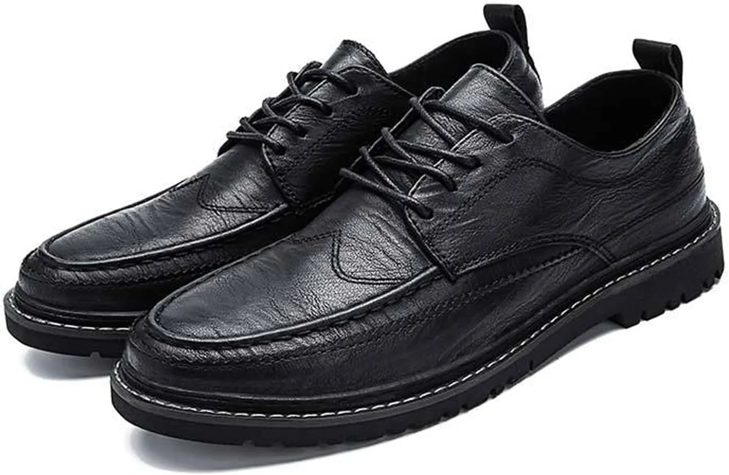 Men's Comfortable Casual Leather Oxford Slip on Lace up Wingtip Shoes Moc Toe Oxfords Business Casual Dress Tuxedo Shoes