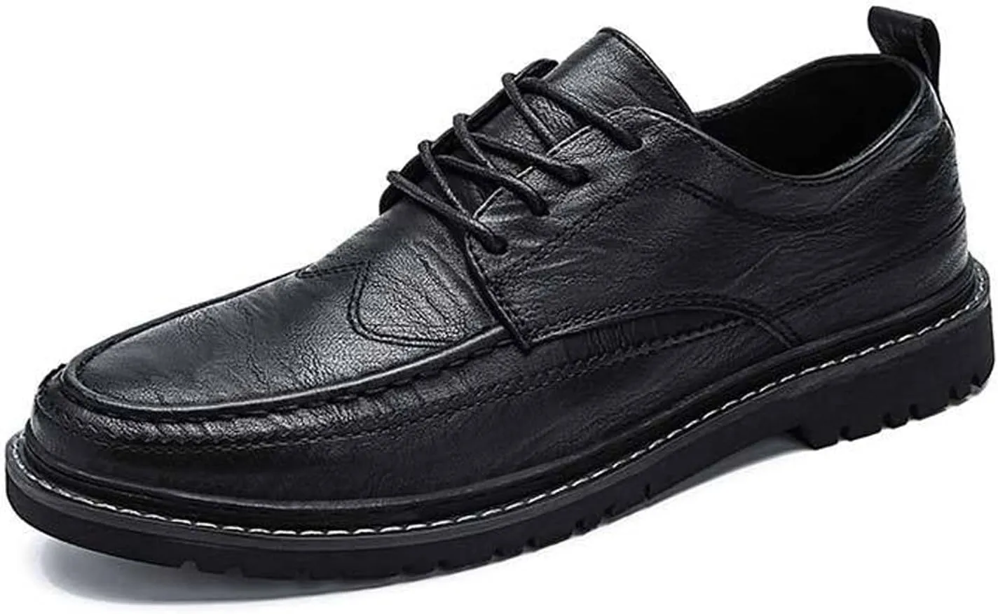 Men's Comfortable Casual Leather Oxford Slip on Lace up Wingtip Shoes Moc Toe Oxfords Business Casual Dress Tuxedo Shoes