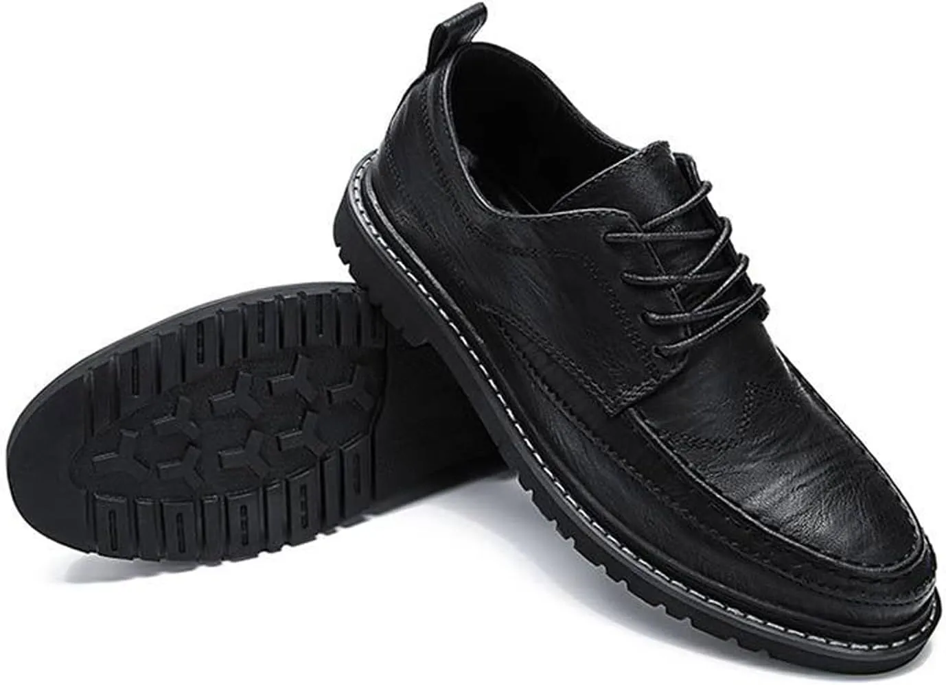 Men's Comfortable Casual Leather Oxford Slip on Lace up Wingtip Shoes Moc Toe Oxfords Business Casual Dress Tuxedo Shoes
