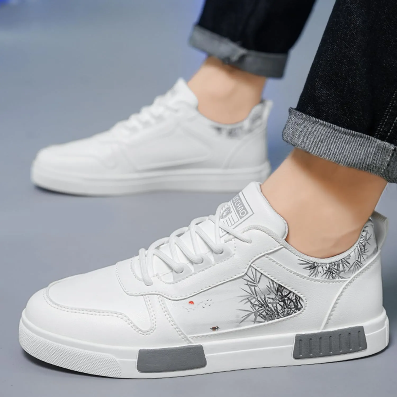 Men's Fashion Skate Sneakers Black and White Casual Athletic Shoes with Lace-up Asian Art Chinese Design Skateboarding Road Walking Running Hiking Shoes