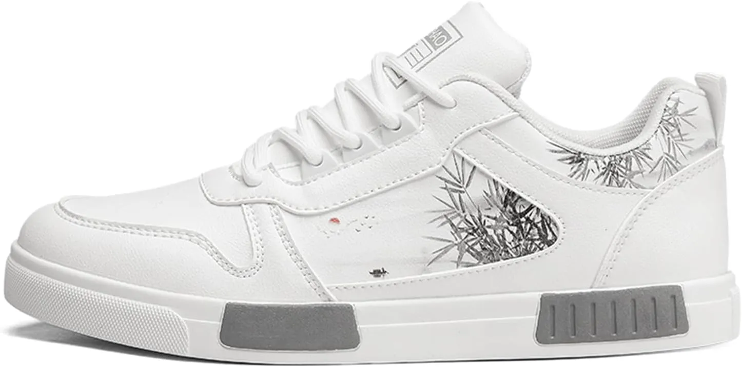 Men's Fashion Skate Sneakers Black and White Casual Athletic Shoes with Lace-up Asian Art Chinese Design Skateboarding Road Walking Running Hiking Shoes