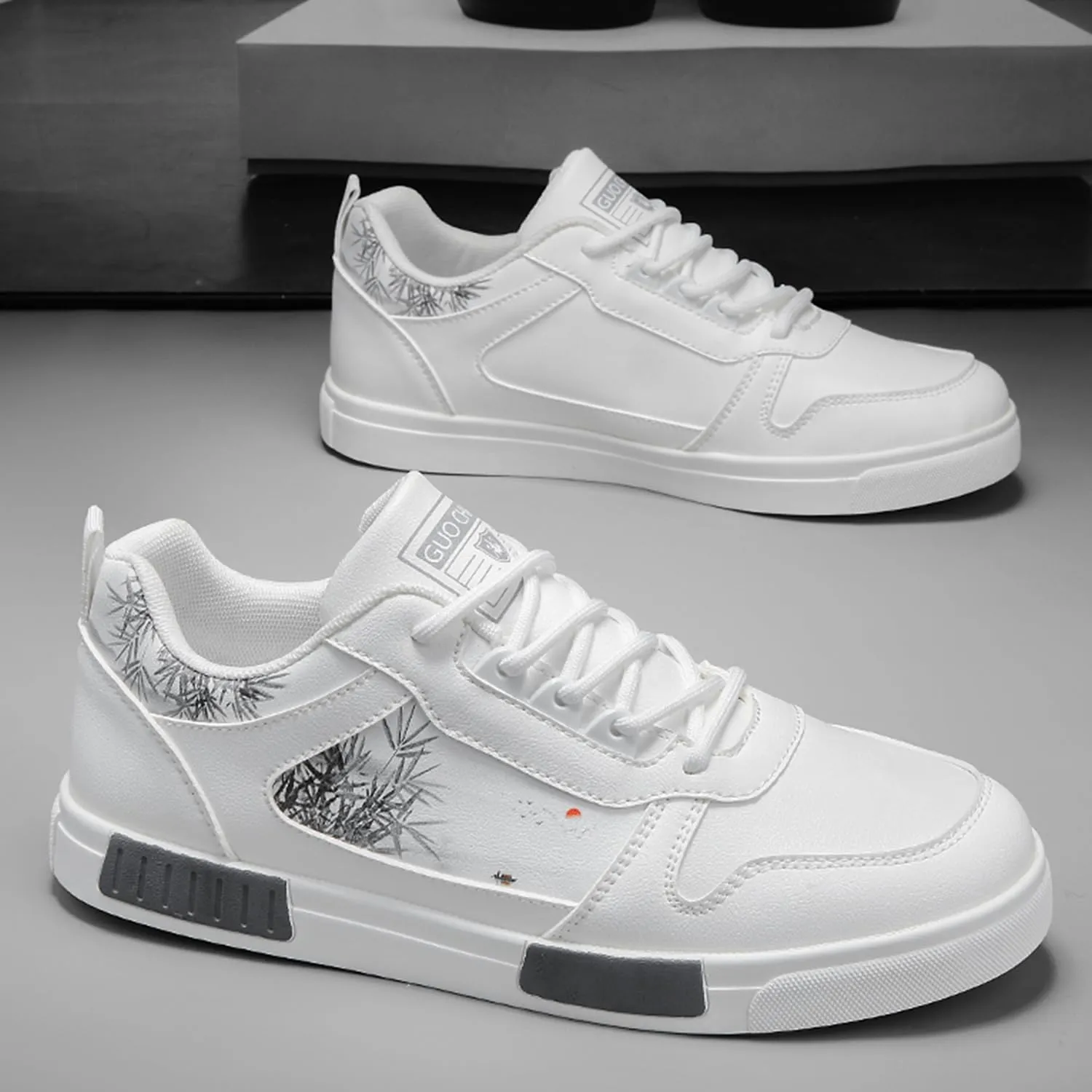 Men's Fashion Skate Sneakers Black and White Casual Athletic Shoes with Lace-up Asian Art Chinese Design Skateboarding Road Walking Running Hiking Shoes