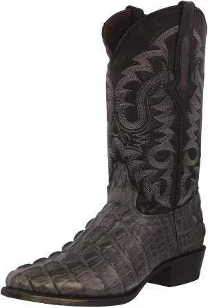 Mens Gray Western Leather Cowboy Boots Crocodile Tail Print J Toe