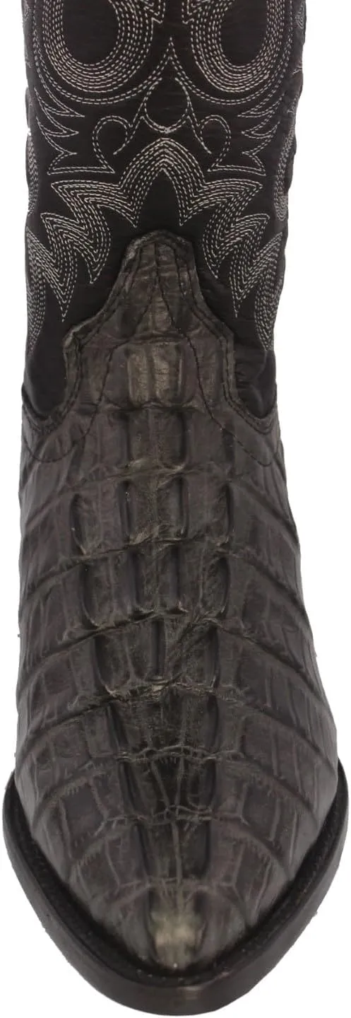Mens Gray Western Leather Cowboy Boots Crocodile Tail Print J Toe
