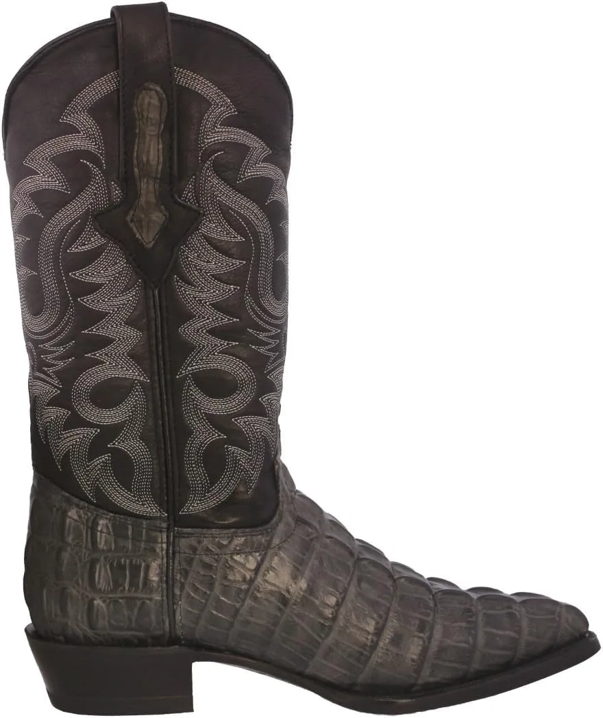 Mens Gray Western Leather Cowboy Boots Crocodile Tail Print J Toe