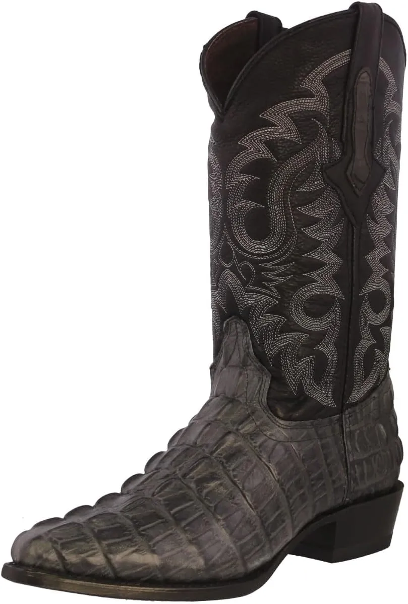 Mens Gray Western Leather Cowboy Boots Crocodile Tail Print J Toe