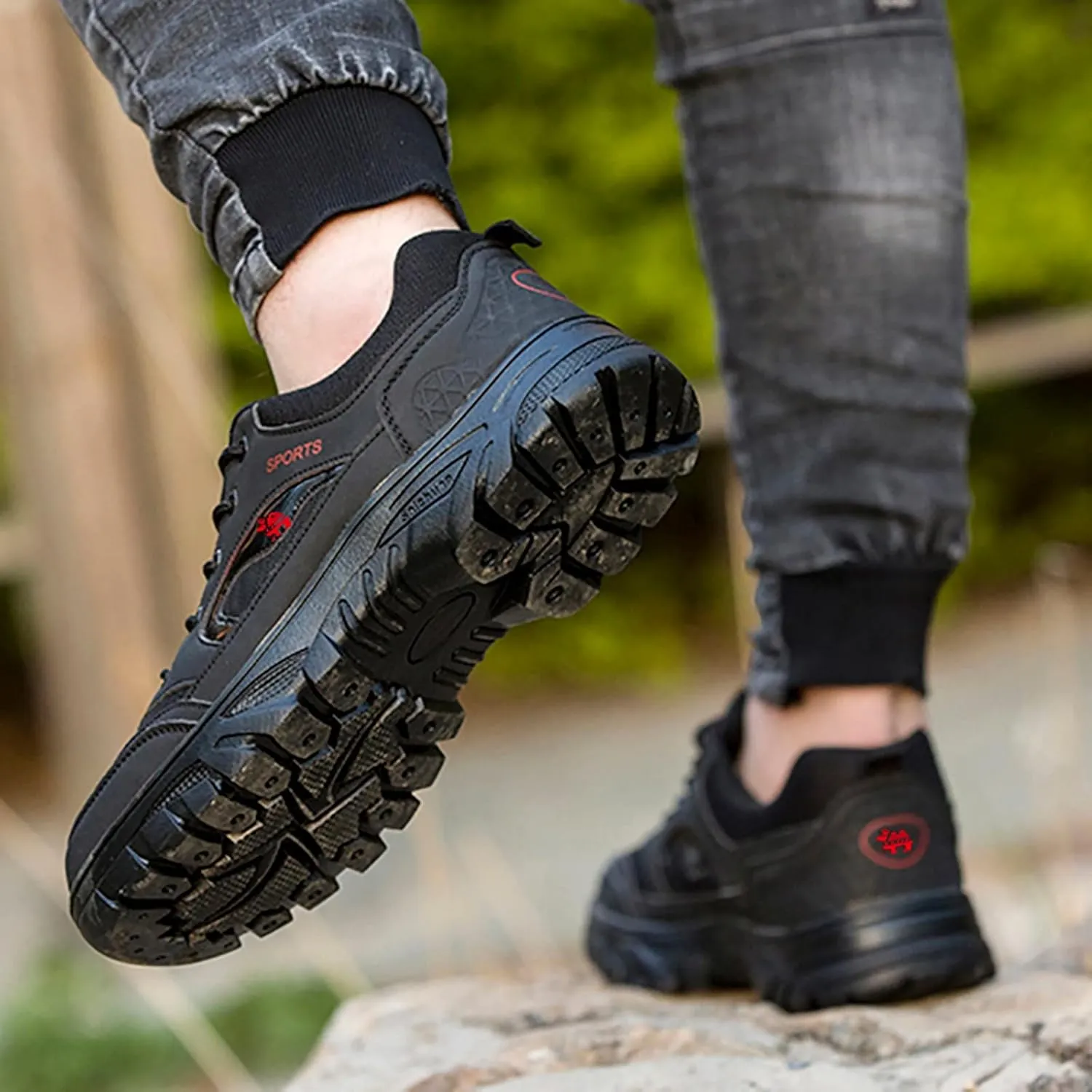 Men’s Hiking Shoes Outdoor Walking Shoes Breathable Trekking Trails Shoes Low Top Sneakers Lightweight Walking Shoes