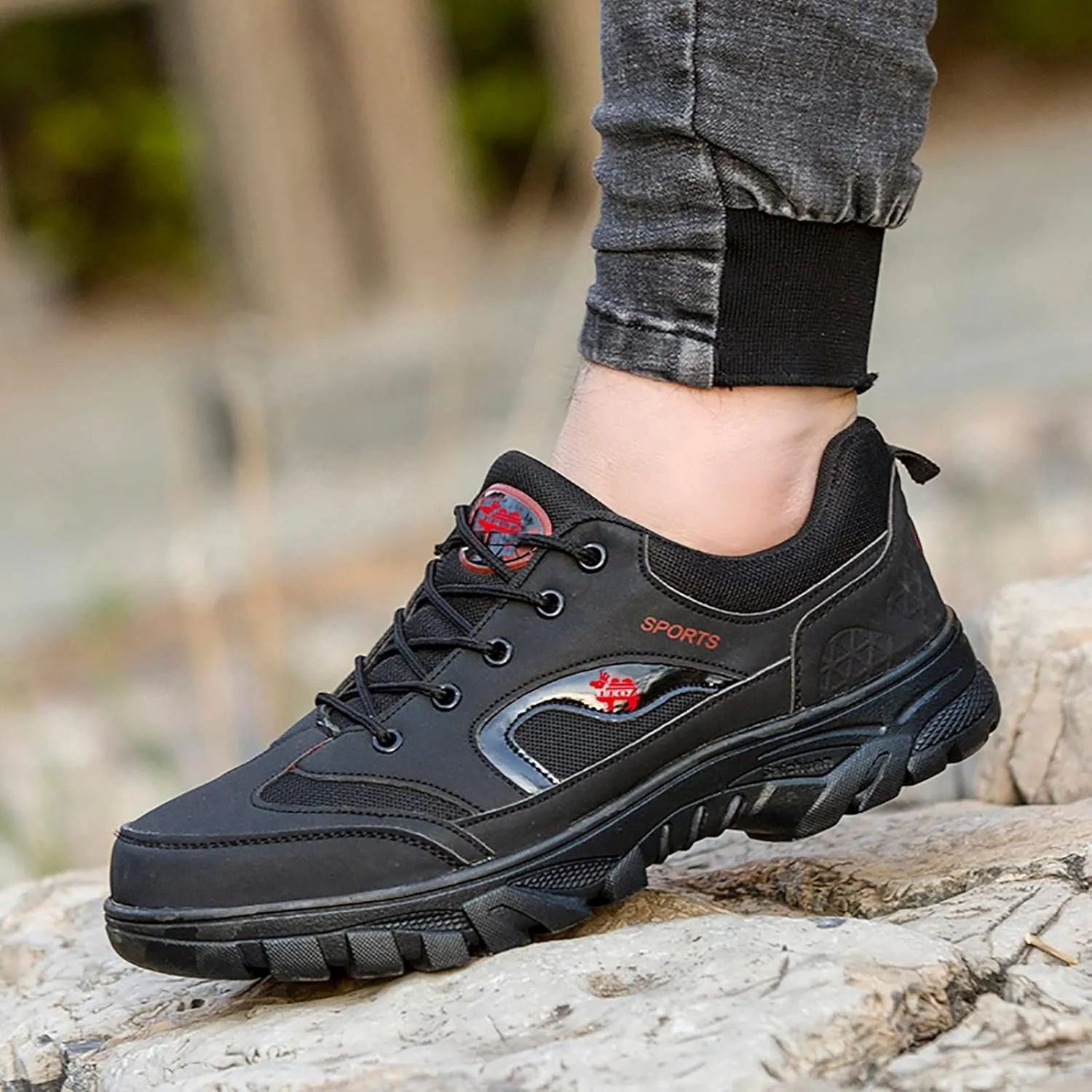 Men’s Hiking Shoes Outdoor Walking Shoes Breathable Trekking Trails Shoes Low Top Sneakers Lightweight Walking Shoes