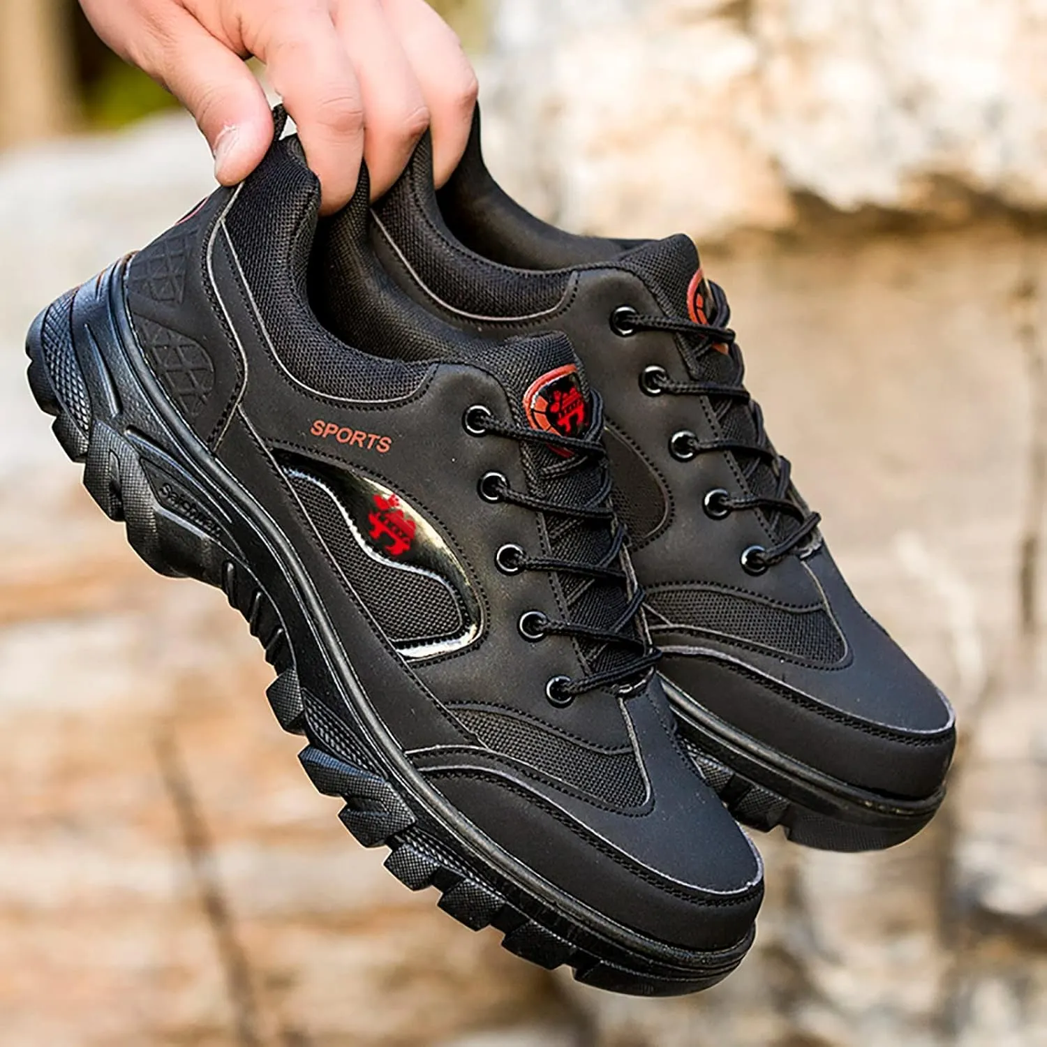 Men’s Hiking Shoes Outdoor Walking Shoes Breathable Trekking Trails Shoes Low Top Sneakers Lightweight Walking Shoes