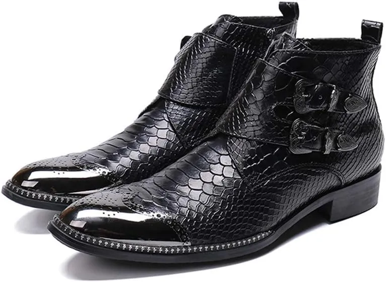 Men's Party Ankle Boot Casual Fine Ironing Drill Metal Toe Double Zipper Brogue High Top Boot